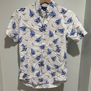 Polo by Ralph Lauren White Short-Sleeve Button-Down with Blue Sailboat Print